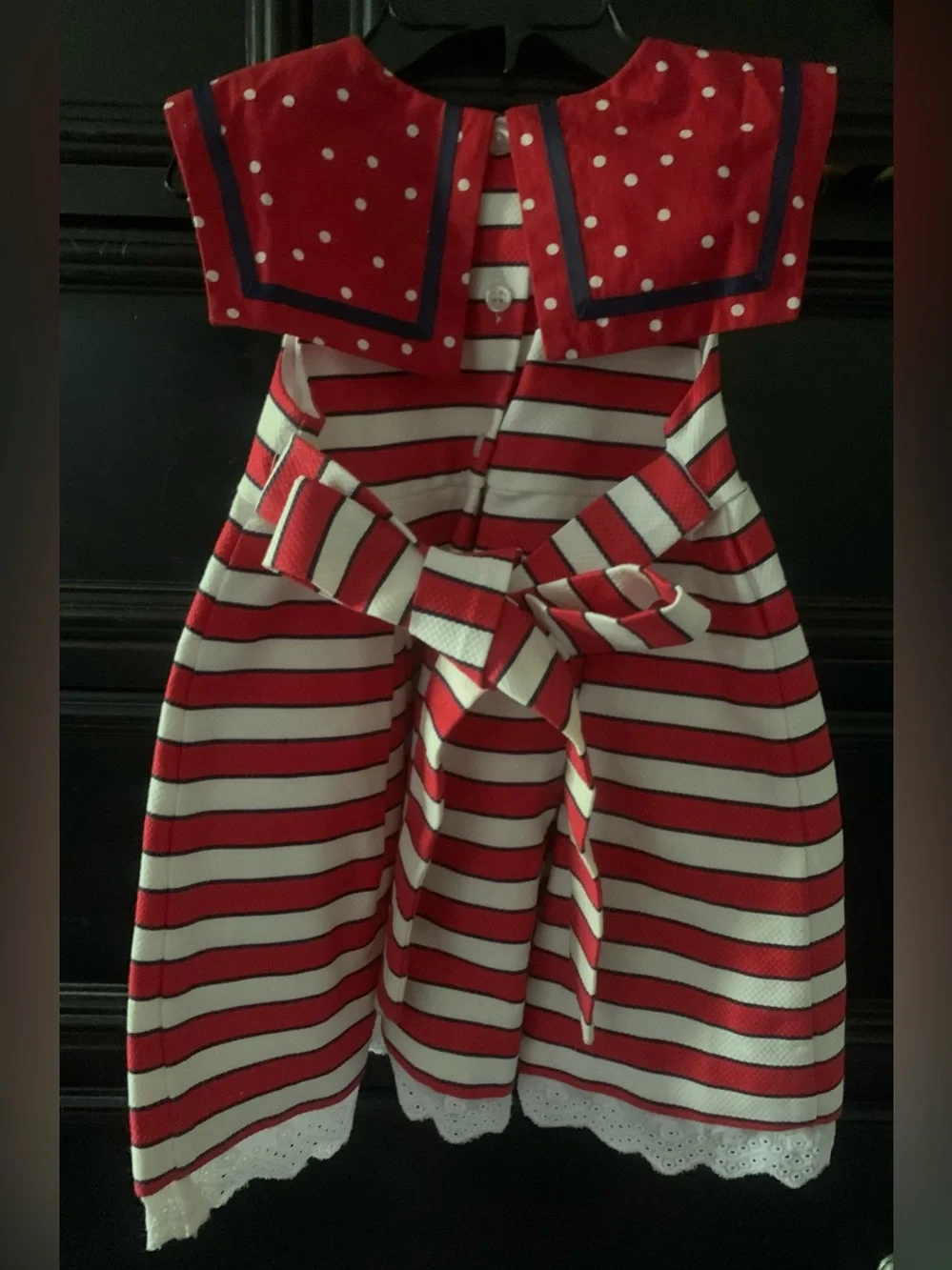 Red and White Striped Girls' Sailor-Style Dress